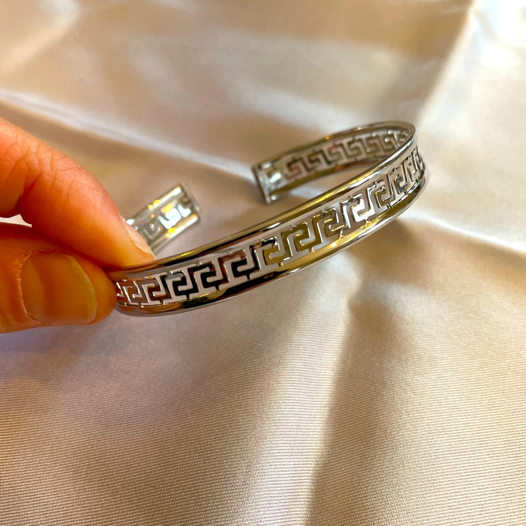 Sterling Silver Italian Art Deco Style Cuff Bracelet